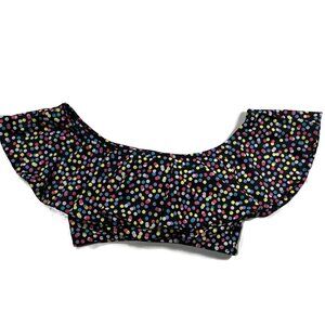 New Kingdom & State Polka Dot Bikini Top Black Medium Ruffle Swimsuit NWT‎